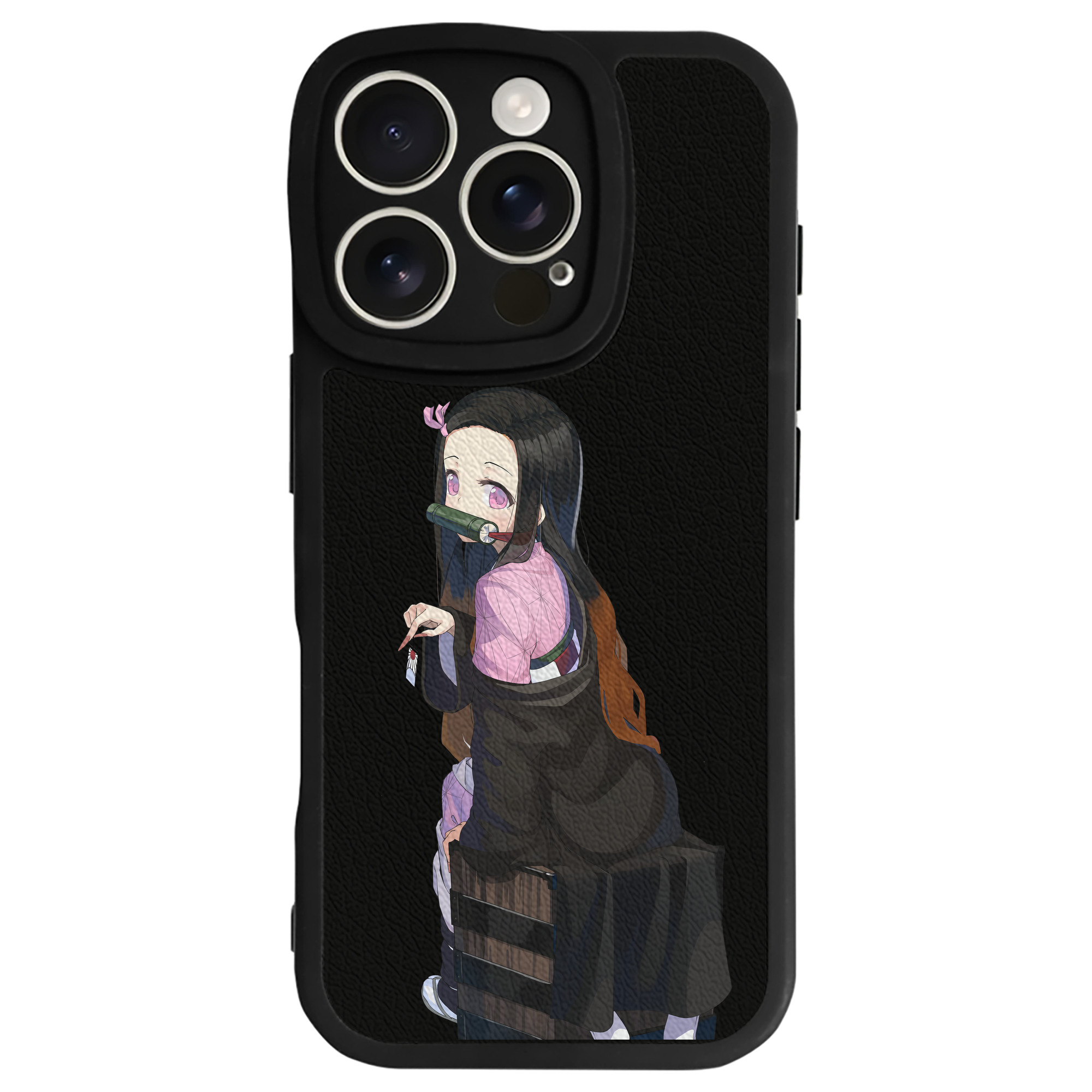 （画像用） 鬼滅の刃（きめつのやいば）竈門 禰󠄀豆子／かまど ねずこ Kamado Nezuko 【iPhone 16シリーズ対応】シリコンスマホケース（レザー調） 材質：シリコン